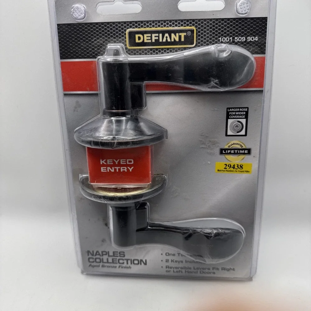DEFIANT Locking Door Lever Knob Naples Collection Aged Bronze 2 Key 1001-509-904